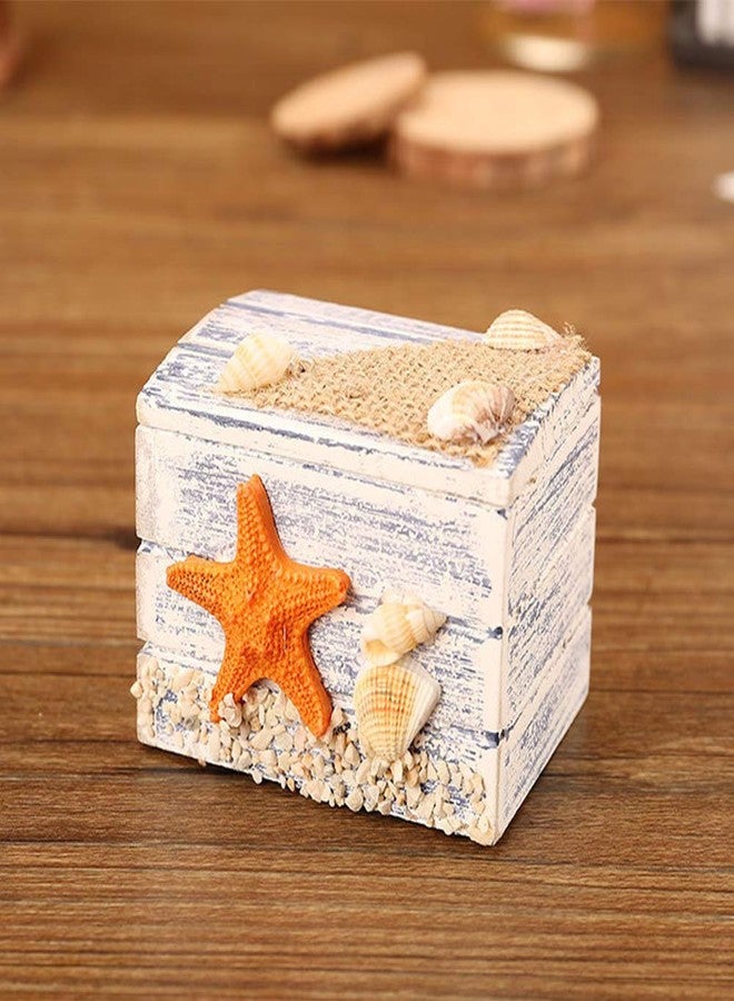 Jwthee Wooden Jewelry Box, Wooden Trinket Box Cute Wood Keepsake Storage Box Decorative Beach Theme Box with Starfish and Seashell Beach Home Decor - Image 2